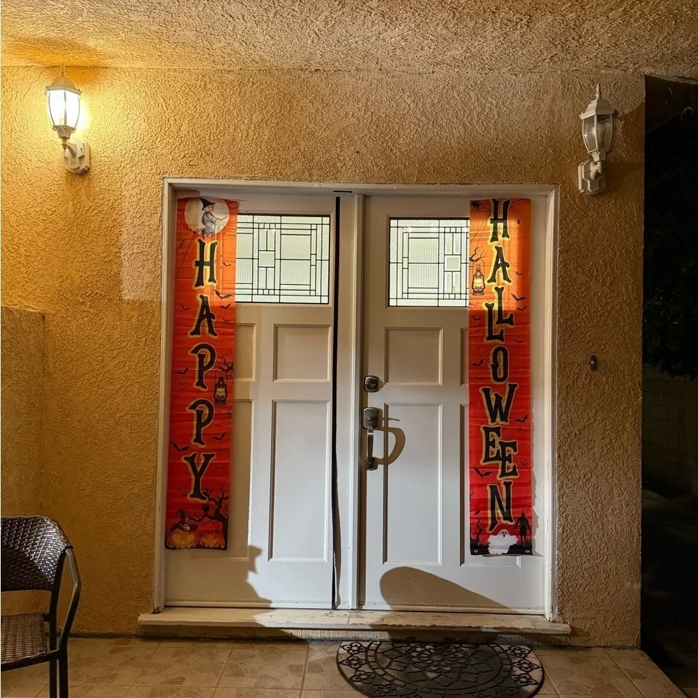 2PCS Happy Halloween Door Banners Porch Hanging Decoration Party Entryway